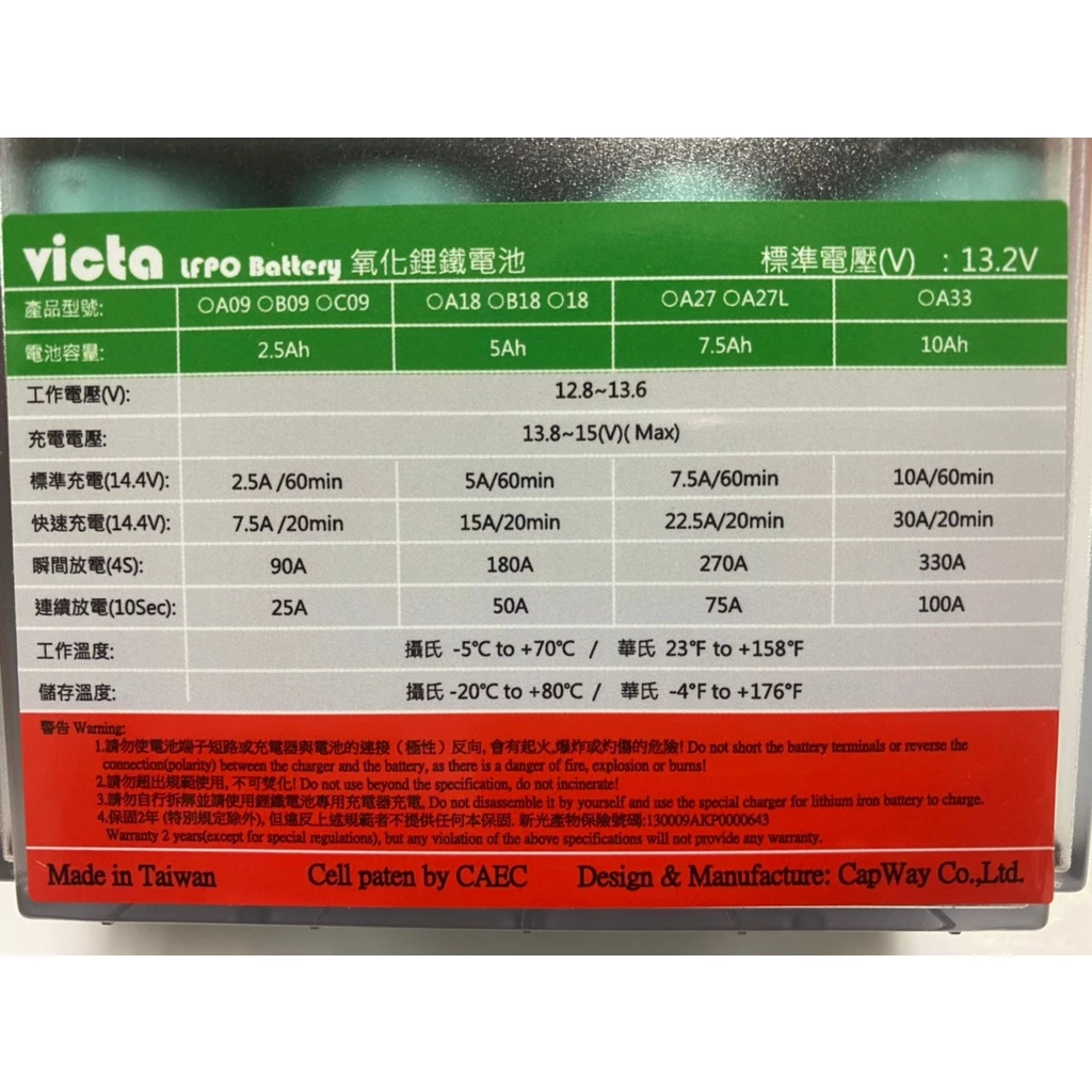 VICTA 氧化鋰鐵 A33 10Ah
